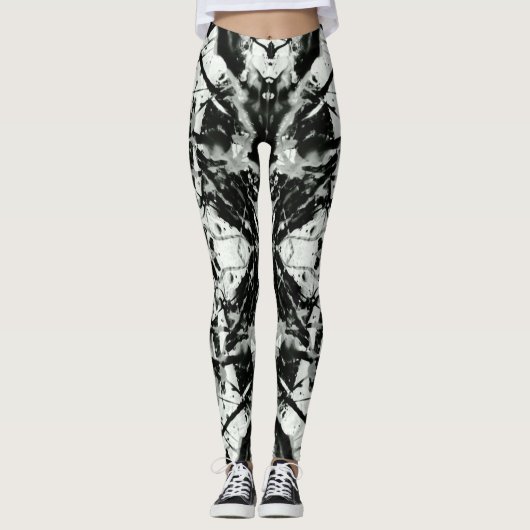 Zwart-wit Splatter Rorschach Leggings (Voorkant)