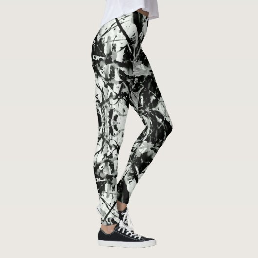 Zwart-wit Splatter Rorschach Leggings (Rechts)