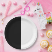 Zwart & Wit Split Half Verjaardags Chic Feestje Papieren Bordje (Feest)