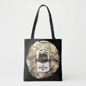 Zwart-wit Spoky Bats Moon Happy Halloween Tote Bag (Voorkant)