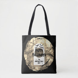 Zwart-wit Spoky Bats Moon Happy Halloween Tote Bag