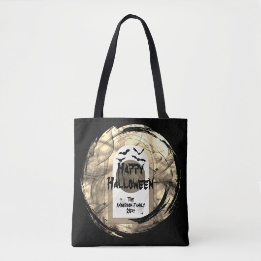 Zwart-wit Spoky Bats Moon Happy Halloween Tote Bag (Voorkant)
