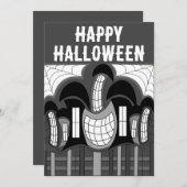 Zwart-wit spookhuis Halloween Party Kaart (Voorkant / Achterkant)