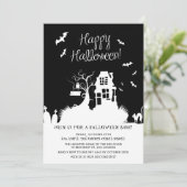 Zwart-wit spookhuis Halloween Party Kaart (Staand voorkant)