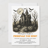 Zwart-wit spookhuis Halloween Party Kaart (Voorkant)