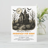 Zwart-wit spookhuis Halloween Party Kaart (Staand voorkant)