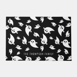 Zwart-wit spookpatroon met naam Halloween Deurmat