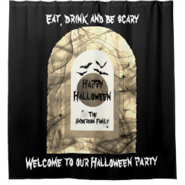 Zwart-wit Spooky Bats Spider Happy Halloween Douchegordijn