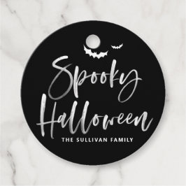 Zwart-wit Spooky Halloween Brush Kalligrafie Bedankjes Labels