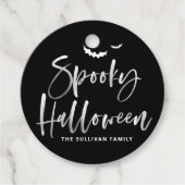Zwart-wit Spooky Halloween Brush Kalligrafie Bedankjes Labels (Voorkant)