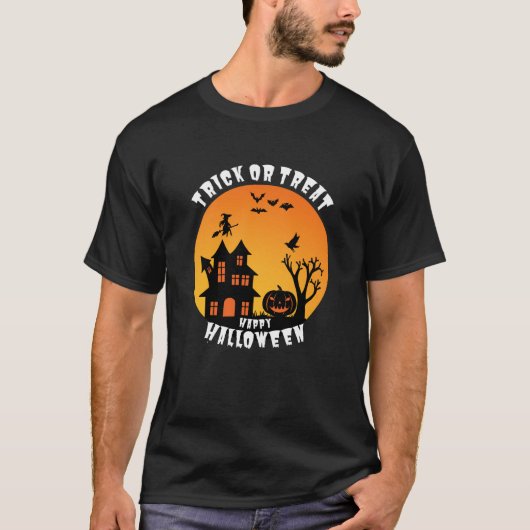 Zwart-wit Spooky Halloween T-shirt (Voorkant)