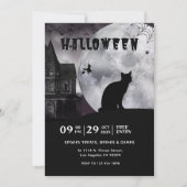Zwart-wit Spooky Halloween Vibe Party Uitnodigen Kaart (Voorkant)