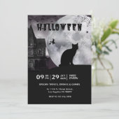 Zwart-wit Spooky Halloween Vibe Party Uitnodigen Kaart (Staand voorkant)
