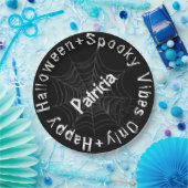 Zwart-wit Spooky Modern Happy Halloween Papieren Bordje (Feest)