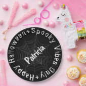 Zwart-wit Spooky Modern Happy Halloween Papieren Bordje (Feest)
