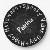 Zwart-wit Spooky Modern Happy Halloween Papieren Bordje (Voorkant)