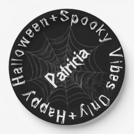 Zwart-wit Spooky Modern Happy Halloween Papieren Bordje
