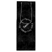 Zwart-wit Spooky Modern Happy Halloween Wijn Cadeautas (Voorkant)