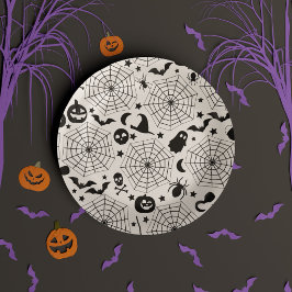 Zwart & Wit Spooky Oktober Kids Halloween Feestje Papieren Bordje