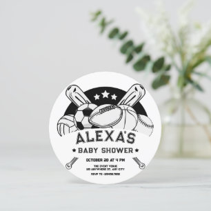 Zwart-wit sport baby shower kaart