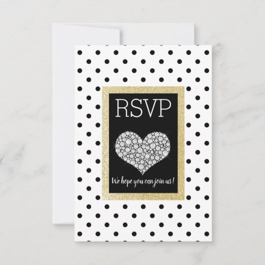 Zwart Wit SPOT Gouden Hart RSVP eenvoudig elegant (Voorkant)