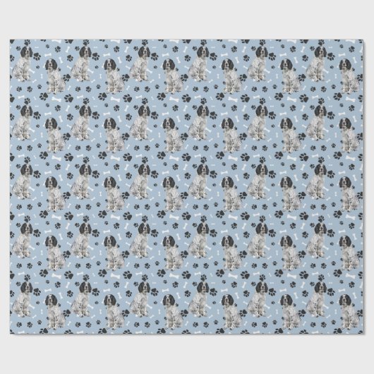 Zwart Wit Springer Spaniel Hond Paw Prints Cadeaupapier (Vlak)