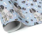 Zwart Wit Springer Spaniel Hond Paw Prints Cadeaupapier (Rol Hoek)