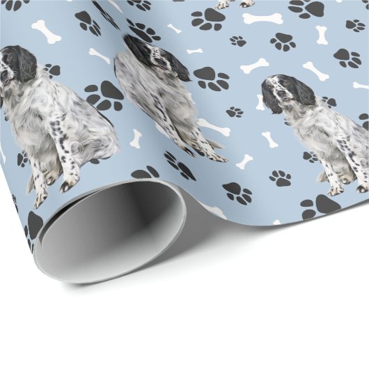 Zwart Wit Springer Spaniel Hond Paw Prints Cadeaupapier (Rol Hoek)
