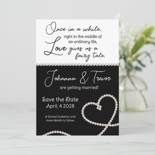 Zwart-wit sprookje Trouwen Save the Date Kaart (Staand voorkant)