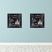 Zwart-wit sprookjeskasteel met paard muurkunst sets (Houten vloer)