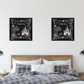 Zwart-wit sprookjeskasteel met paard muurkunst sets (Slaapkamer)