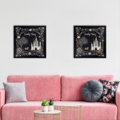 Zwart-wit sprookjeskasteel met paard muurkunst sets (Woonkamer)