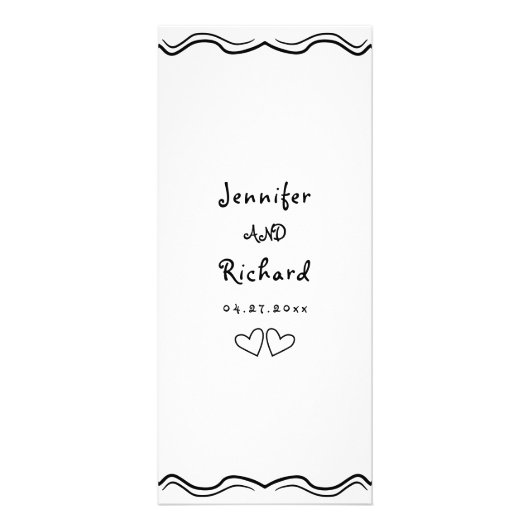 Zwart-wit squiggle boog bruiloft menukaart reclamekaart (Achterkant)