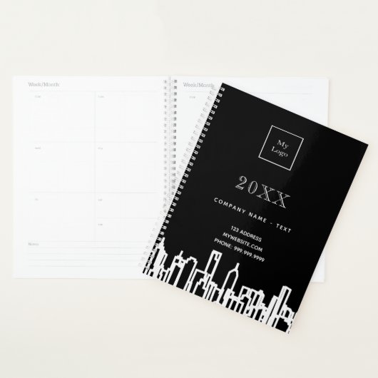 Zwart wit stad skyline modern business logo 2025 planner (Display)