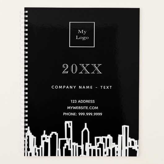 Zwart wit stad skyline modern business logo 2025 planner (Voorkant)