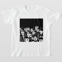 Zwart-wit stadsillustratie t-shirt