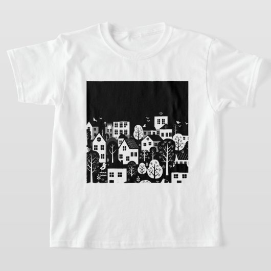 Zwart-wit stadsillustratie t-shirt (Laagn)