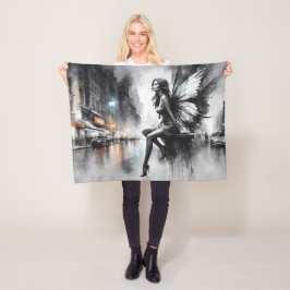 Zwart wit stadsleven surrealistische sprookjesstad fleece deken