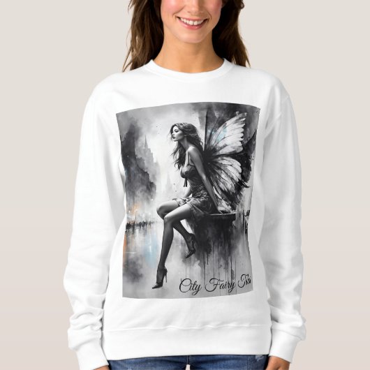 Zwart wit stadsleven surrealistische sprookjesstad trui (Voorkant)