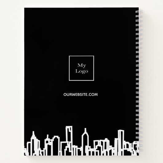 Zwart wit stadsprofiel modern bedrijfslogo notitieboek (Achterkant)