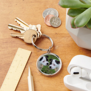 Zwart Wit Staffy Puppies, sleutelhanger