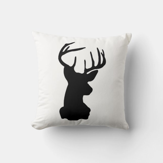 Zwart-wit Stag Head Kussen (Voorkant)