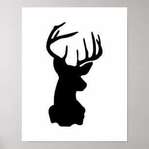 Zwart-wit Stag Head Poster