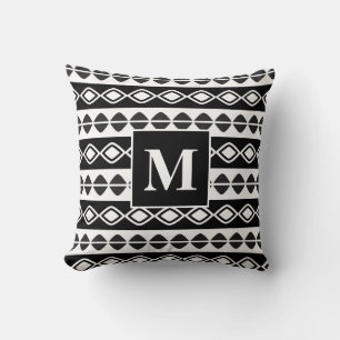 Zwart-wit stampatroon Monogram Kussen