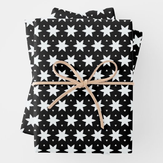 Zwart-wit Star-patroon Inpakpapier Vel (In situ)