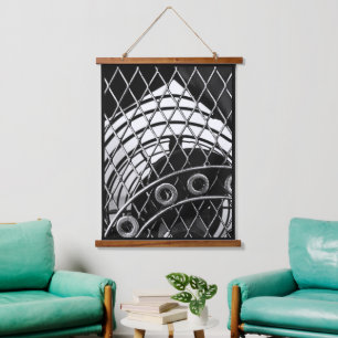Zwart-wit Steampunk Abstracte Geometrische Foto Hangend Wandkleed