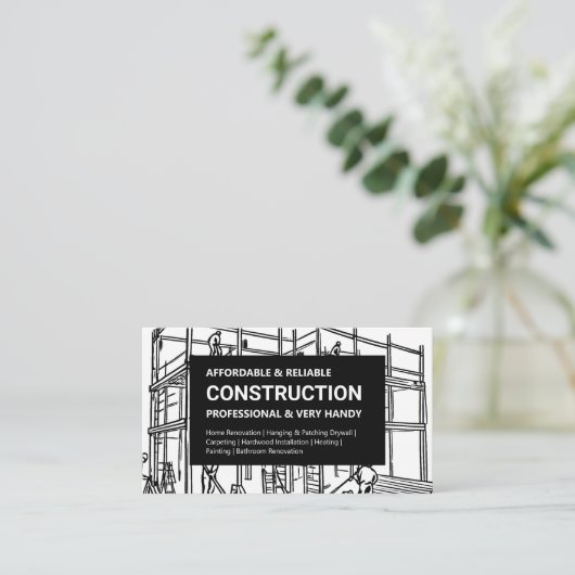 Zwart-wit steigerconstructie visitekaartje (Staand voorkant)