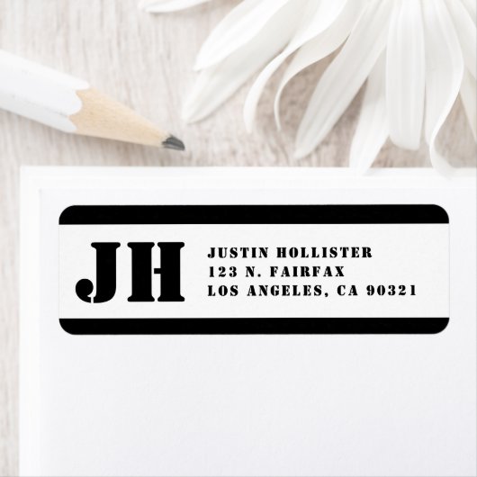 Zwart-wit Stencil Monogram Retouradres Etiket (Insitu)