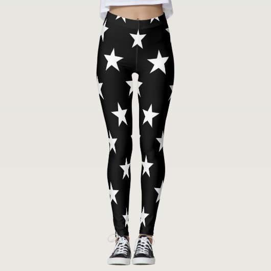 Zwart-wit sterpatroon Eenvoudig Modern Trendy Leggings (Voorkant)