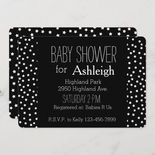 Zwart-wit sterren baby shower kaart (Voorkant / Achterkant)